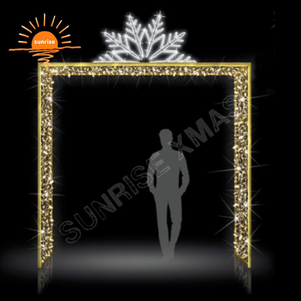 LED Holiday Snowflake Theme Walk Through Tunnel Light Commercial Waterproof Huge Reindeer Arch Christmas Decoration Light