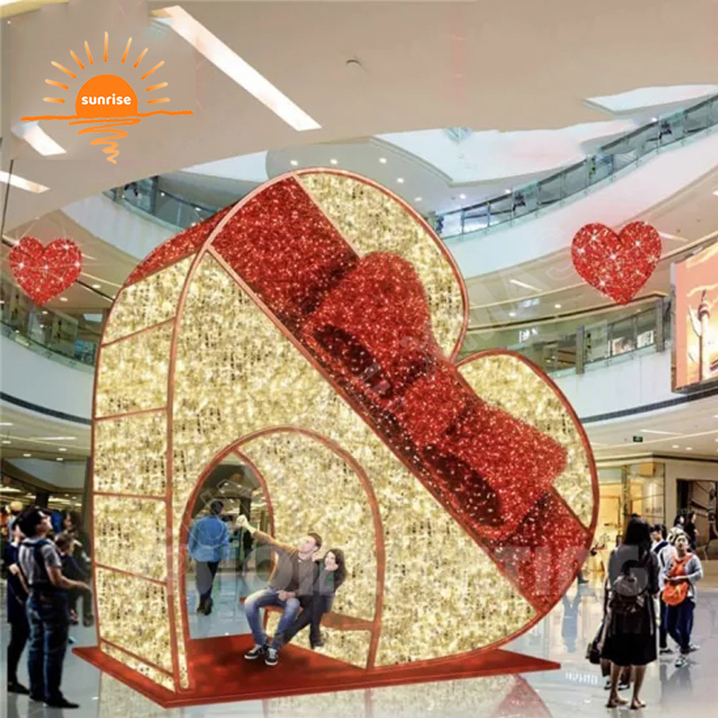 Winter outdoor brilliant street light led Gemstone motif light show Christmas love walk through arch valentines theme decoration