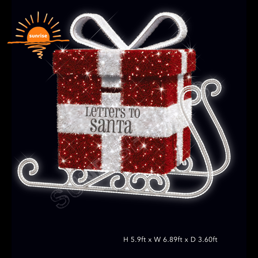 Outdoor Christmas Sled Decoration Light White Ghost Elf Gift Large Red LED Lighted Gift Box Decoration Chair for Shopping Mall