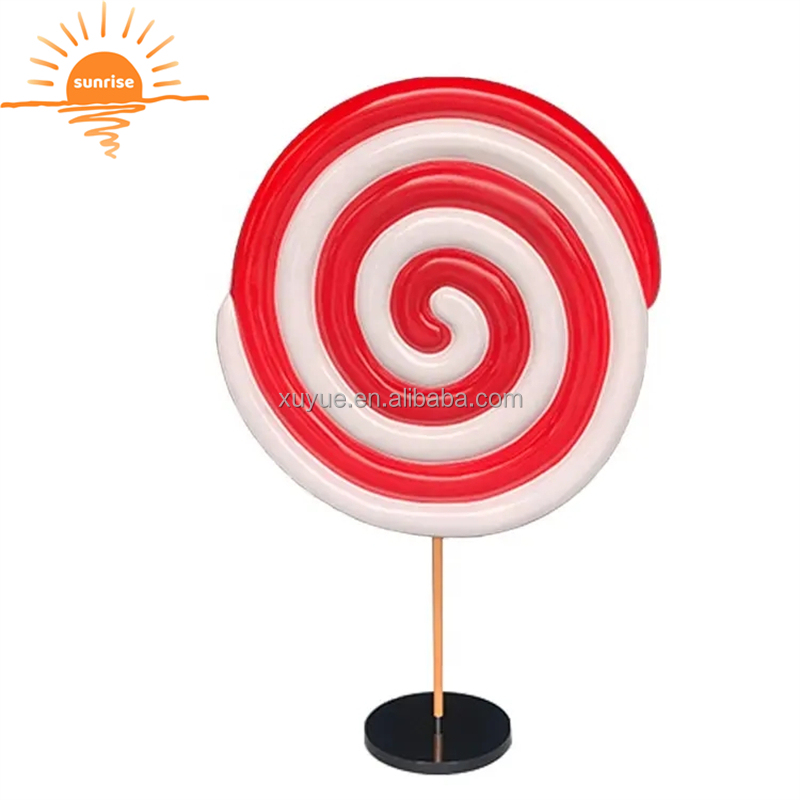Handmade Lifesize Resin Lollipop Sculptures Large Colorful Fiberglass Candy Cane for Christmas Decoration