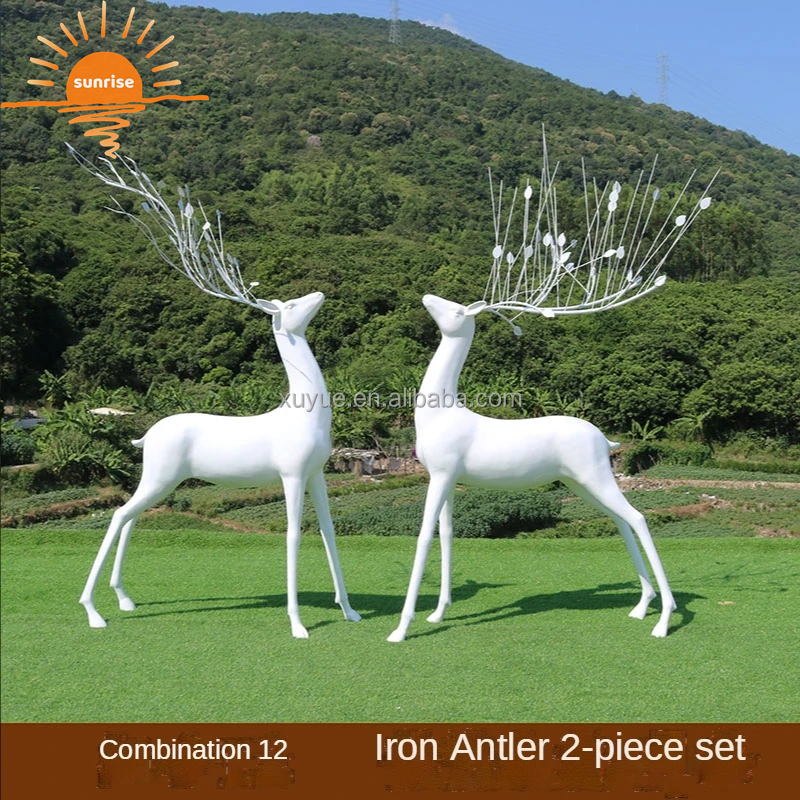 2022 Hot Life Size Fiberglass Resin Animal Deer Sculpture Garden Ornaments Outdoor Mall Fiberglass Decoration