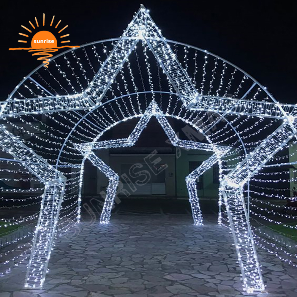 Custom yours motif light decoration Led Arch Street walk through Butterfly light show Outdoor waterproof Christmas star tunnel