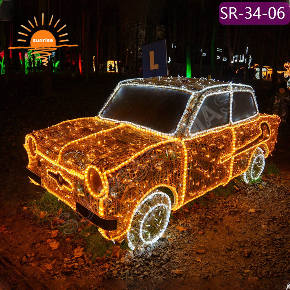 Custom LED Bus Sports Car Motif for Garden Park Large Commercial Led Vehicle Light Xmas Outdoor Waterproof Photo Op Decoration