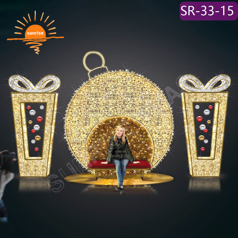 Christmas street photo op decoration LED bear motif light with chair custom your Style seat decoration for mall