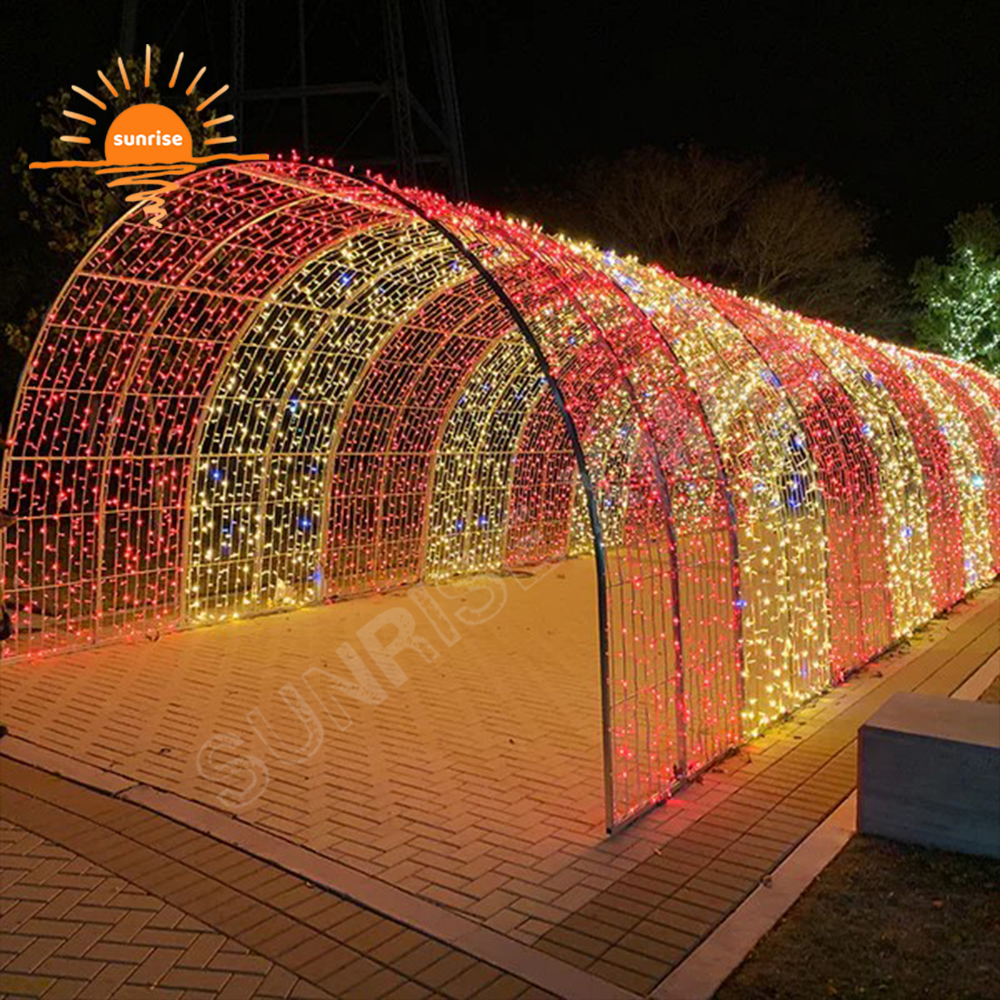 Outdoor Programmable RGB Color Change LED Lighting Tunnel Arch Lighting Christmas Snowflake Decoration Walk Through Light Show
