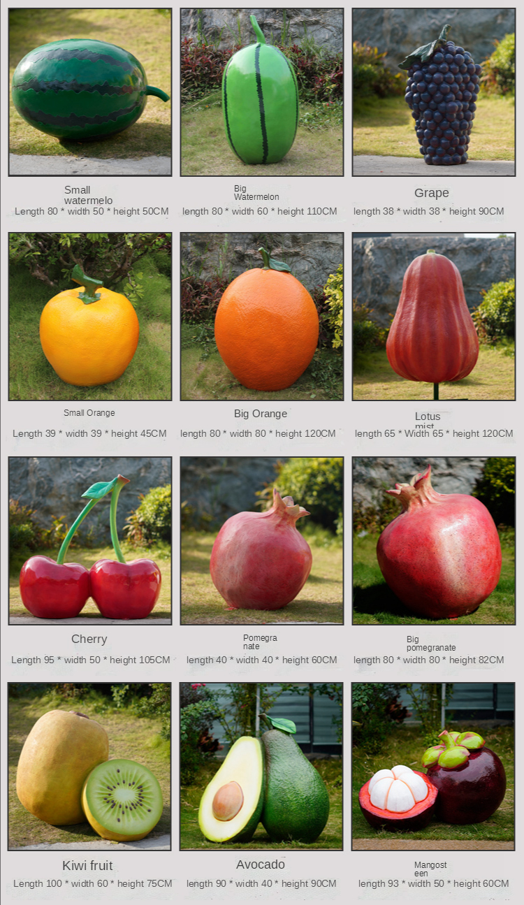 Resin Artificial Vegetables Fruit Pumpkin Watermelon Strawberry Pineapple Sculpture Outdoor Mall Fiberglass Decoration