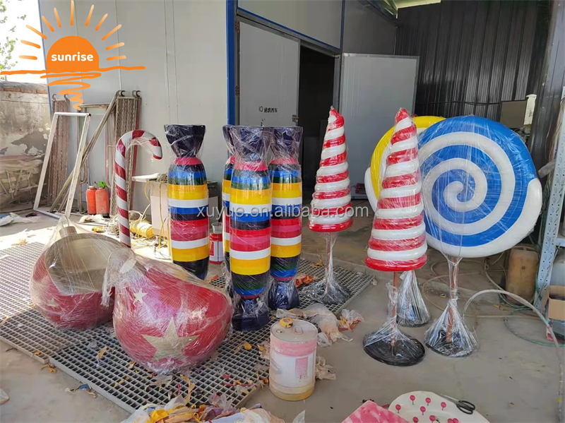 Christmas Outdoor Candy Cane Props Fiberglass Resin Lollipop Donuts Doughnut Sculpture for Store Shop Decoration