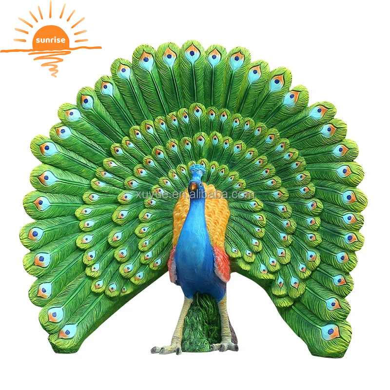 Fiberglass Resin Life Size Animal Peacock Sculpture Garden Ornaments Outdoor Mall Fiberglass Decoration
