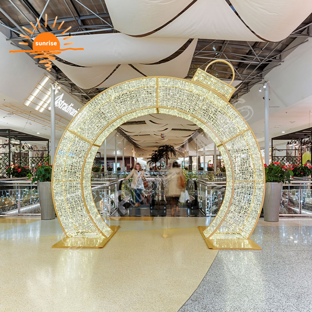 Park Large Christmas 3d Decorative Arch Pattern LED Light show High-quality Waterproof bauble/ornament tunnel Theme in stock