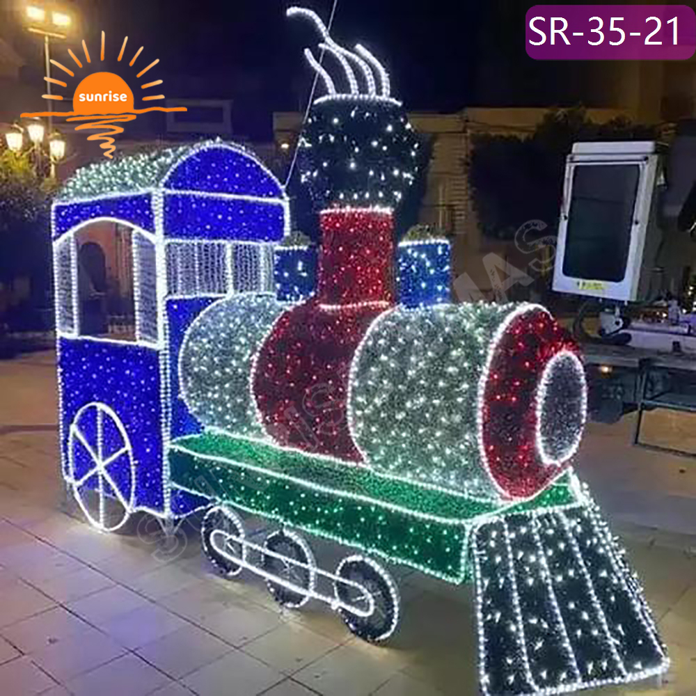 IP65 Christmas High-quality Outdoor motif light show Custom 3D Sculpture Giant Train Colorful Holiday LED Theme Decorative
