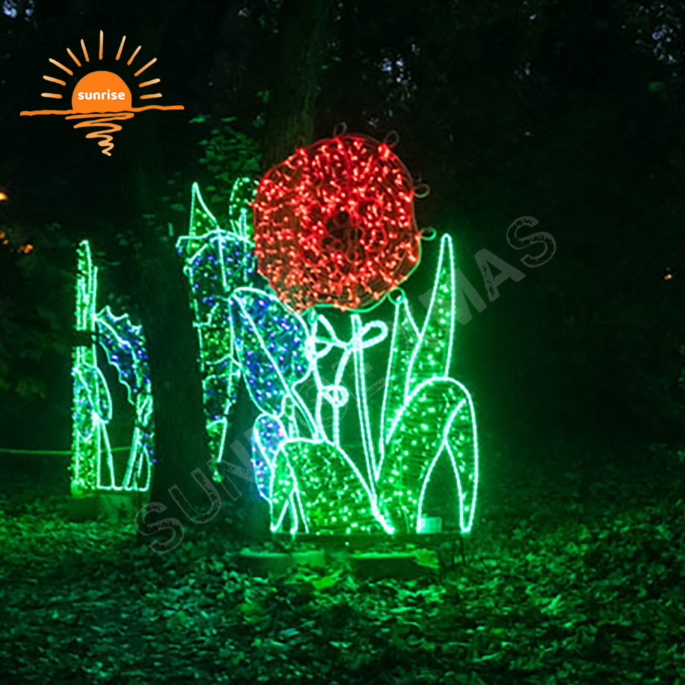 Outdoor Landscape LED Neon Flex Light Show Customized Decoration Holiday for Park Garden Christmas 3D Huge Flower Motif Lights