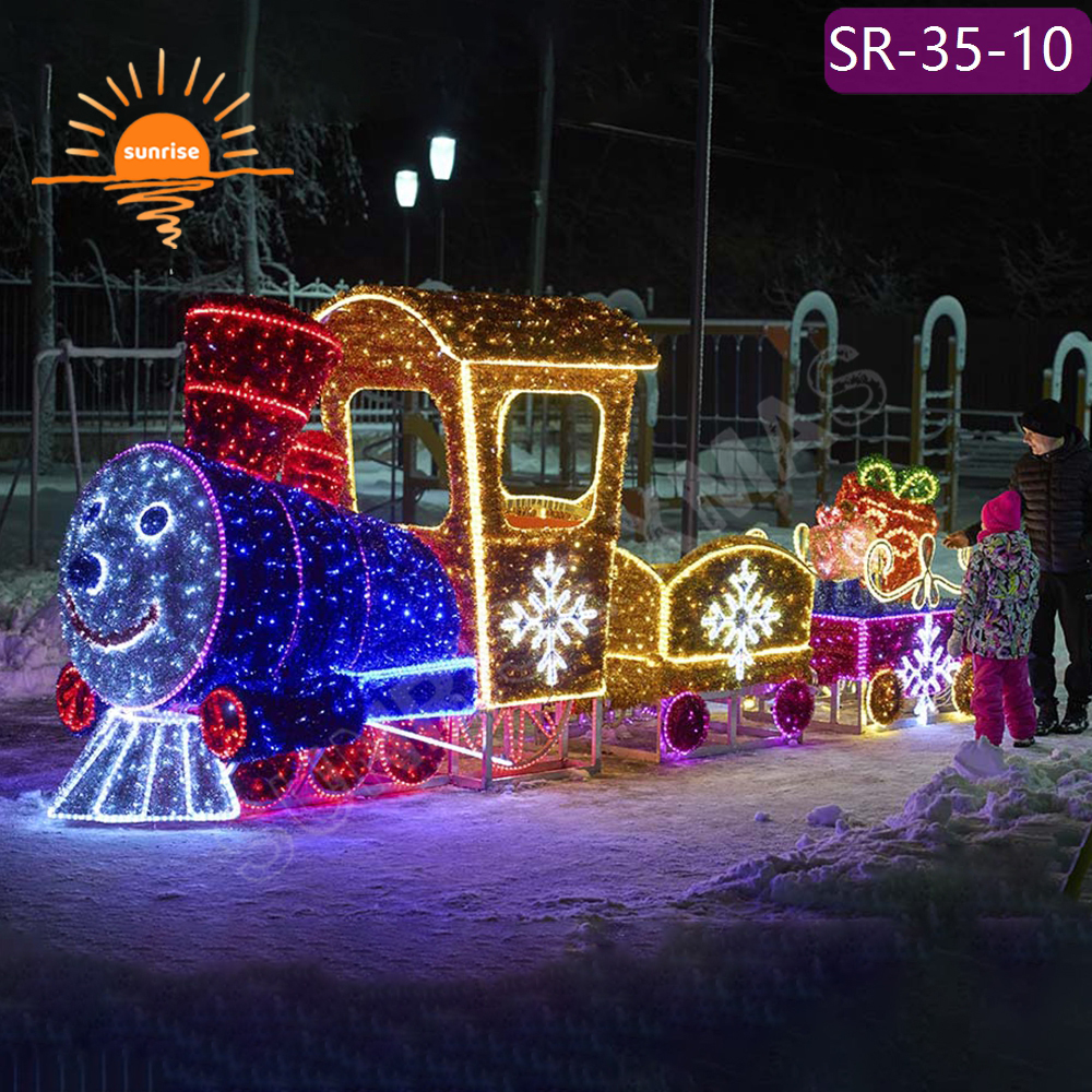 Christmas 3D giant Luminescence motif decoration LED custom train Vehicle Light holiday season mall park decoration props