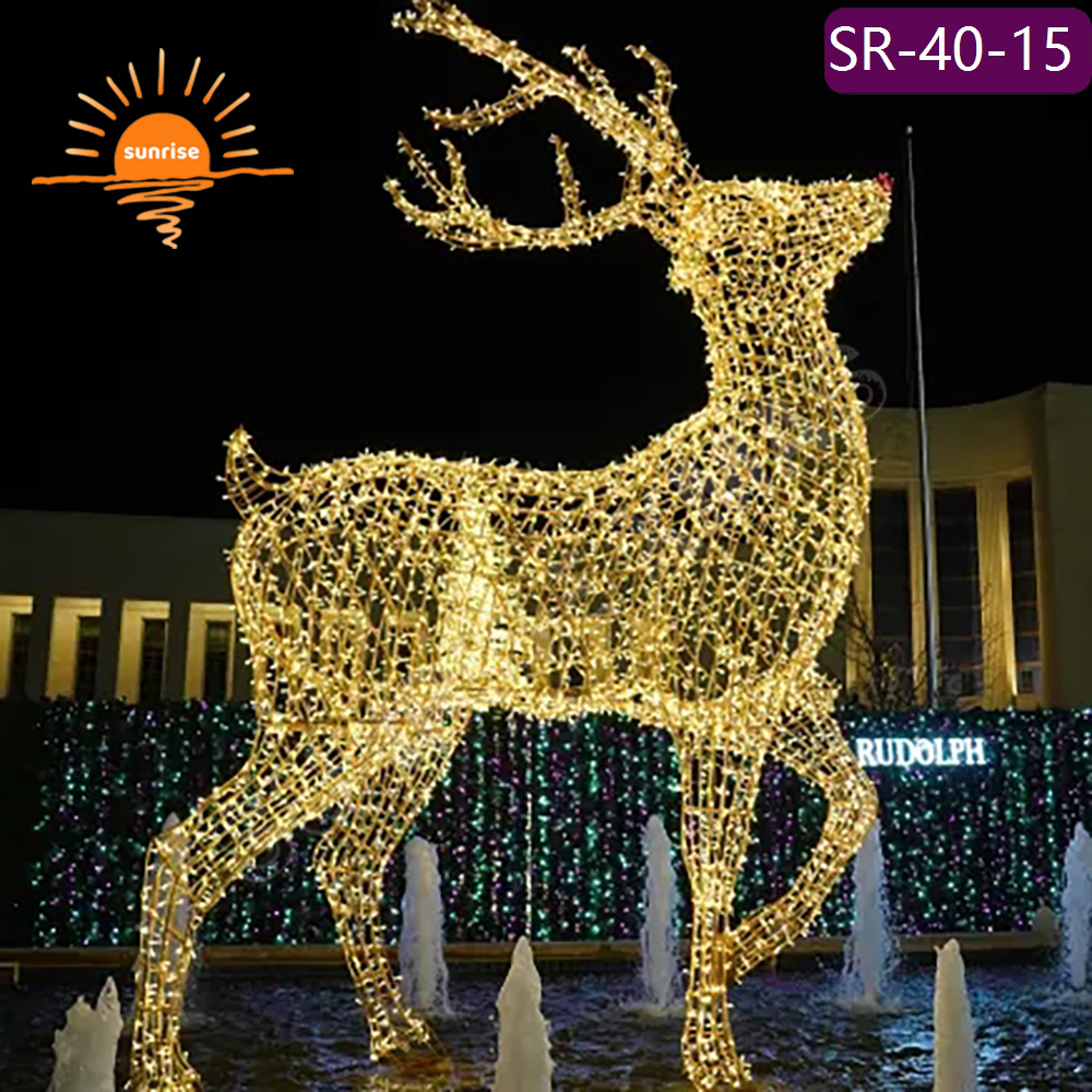 Winter Christmas led motif light show 3D Glowing reindeer yard ornament 3m/5m/6m waterproof large Holiday decoration in stock