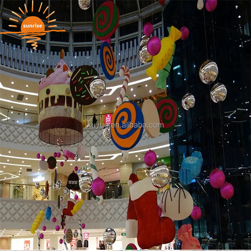 Christmas Outdoor Candy Cane Props Fiberglass Resin Lollipop Donuts Doughnut Sculpture for Store Shop Decoration