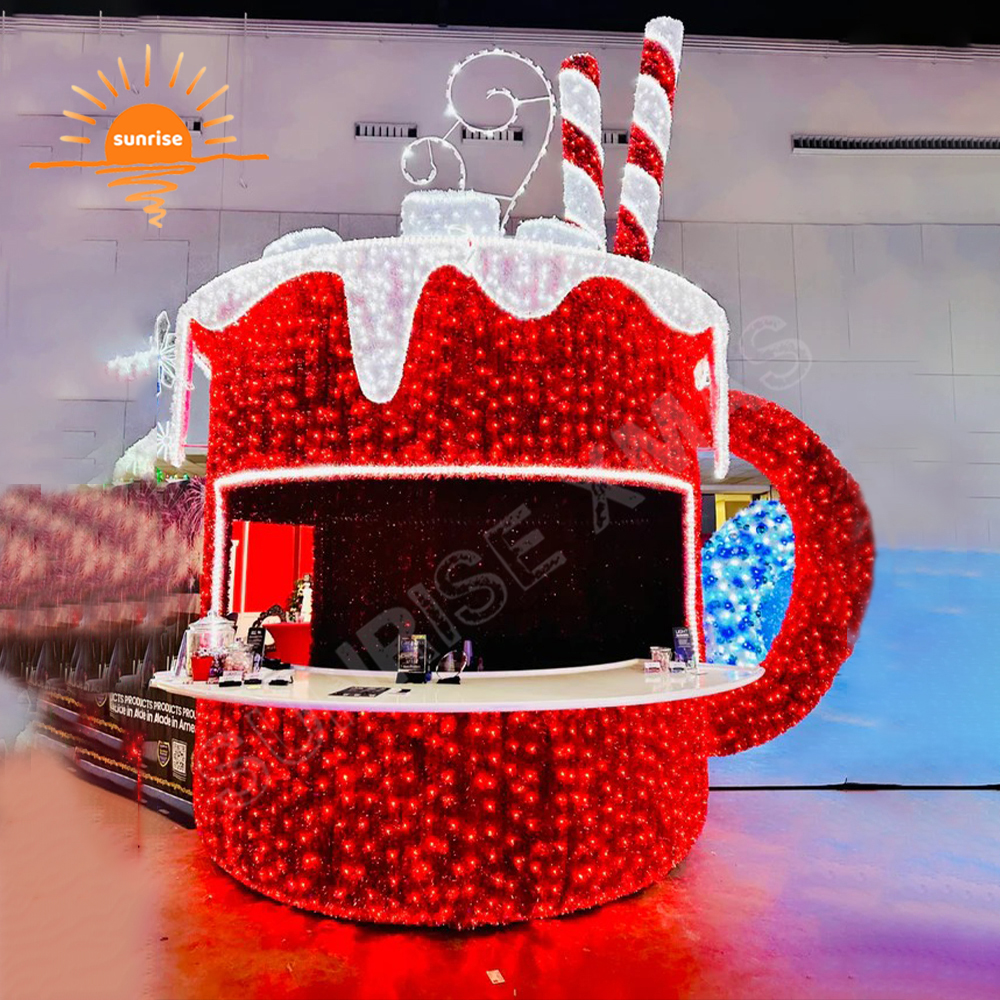 Christmas Ornament Customized Large-scale Outdoor Lighted Christmas Coffee Cup LED Lights 3d Arch Shopping Mall Lighting