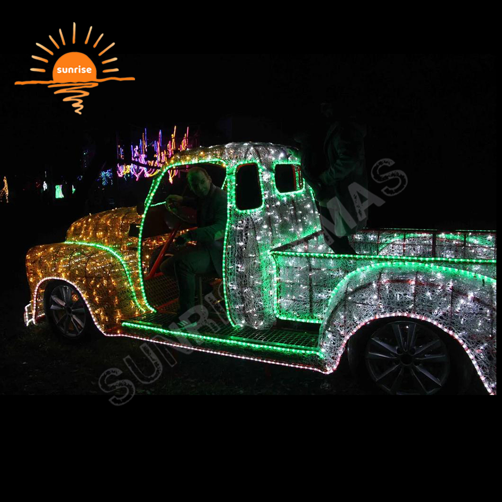 Christmas OEM Holiday Bus Motif Street Decoration 3d Car Style LED Lighting Pickup Truck Theme Amusement Park Decoration