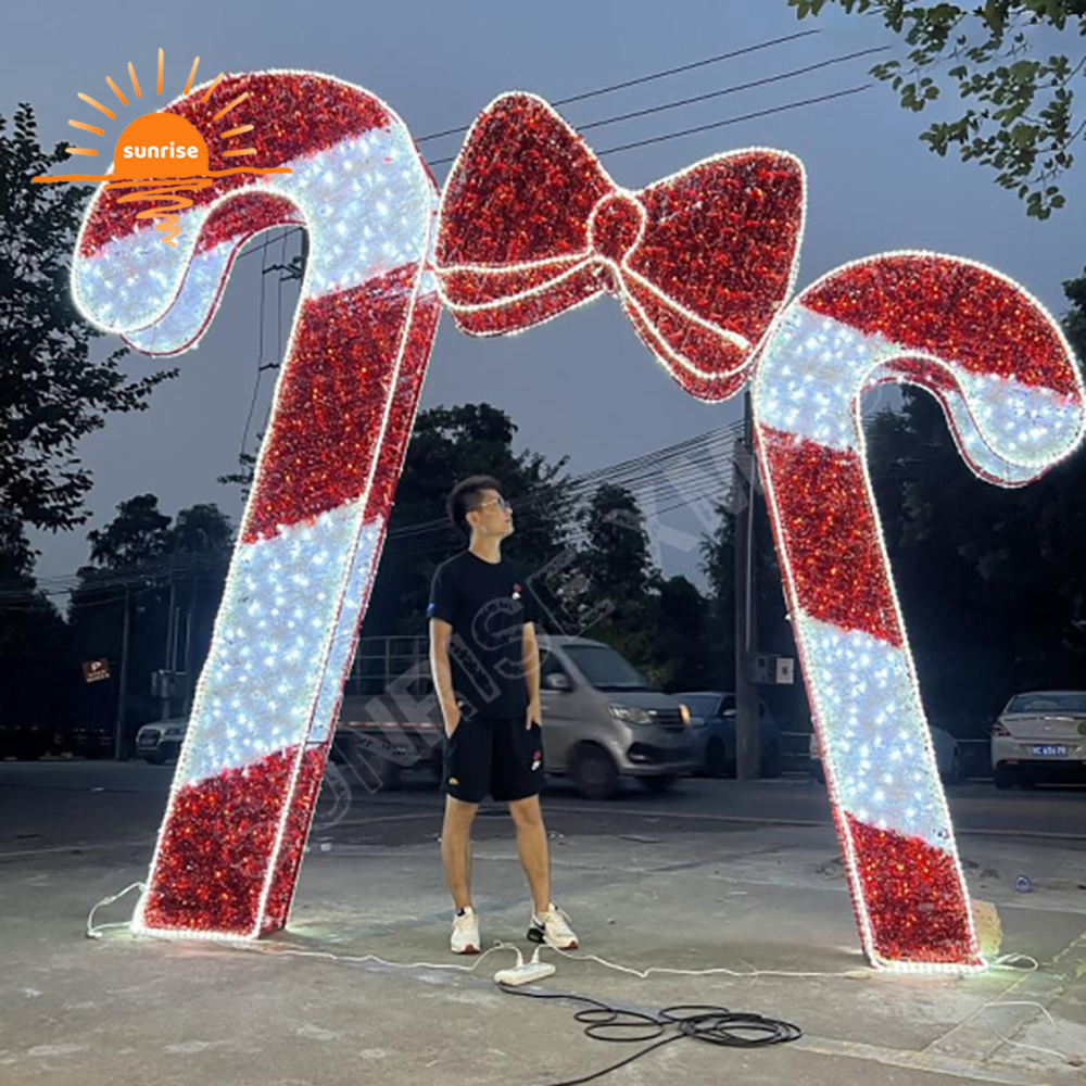 New Christmas String candy cane arch Lights Xmas Park sweets theme Decorations Giant Commercial LED Outdoor Motif Lighted show