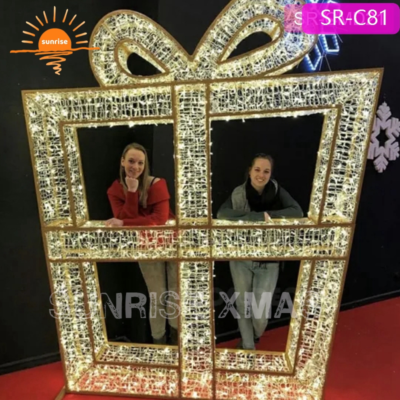 3m 5m Outdoor LED  Lighted Walk Through Large Gift Box Presents Large Christmas Props Decoration for Selfie Photoshoot