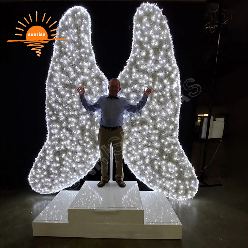 Xmas Illumination LED Rope Light Motif Outdoor Shopping Mall Decoration Atmosphere Decoration 3D Angel wings Photo Ops