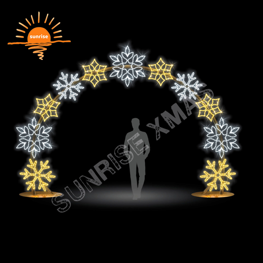Outdoor snowflakes decorative motif arch Christmas snowman pattern light show LED waterproof walk through tunnel in stock