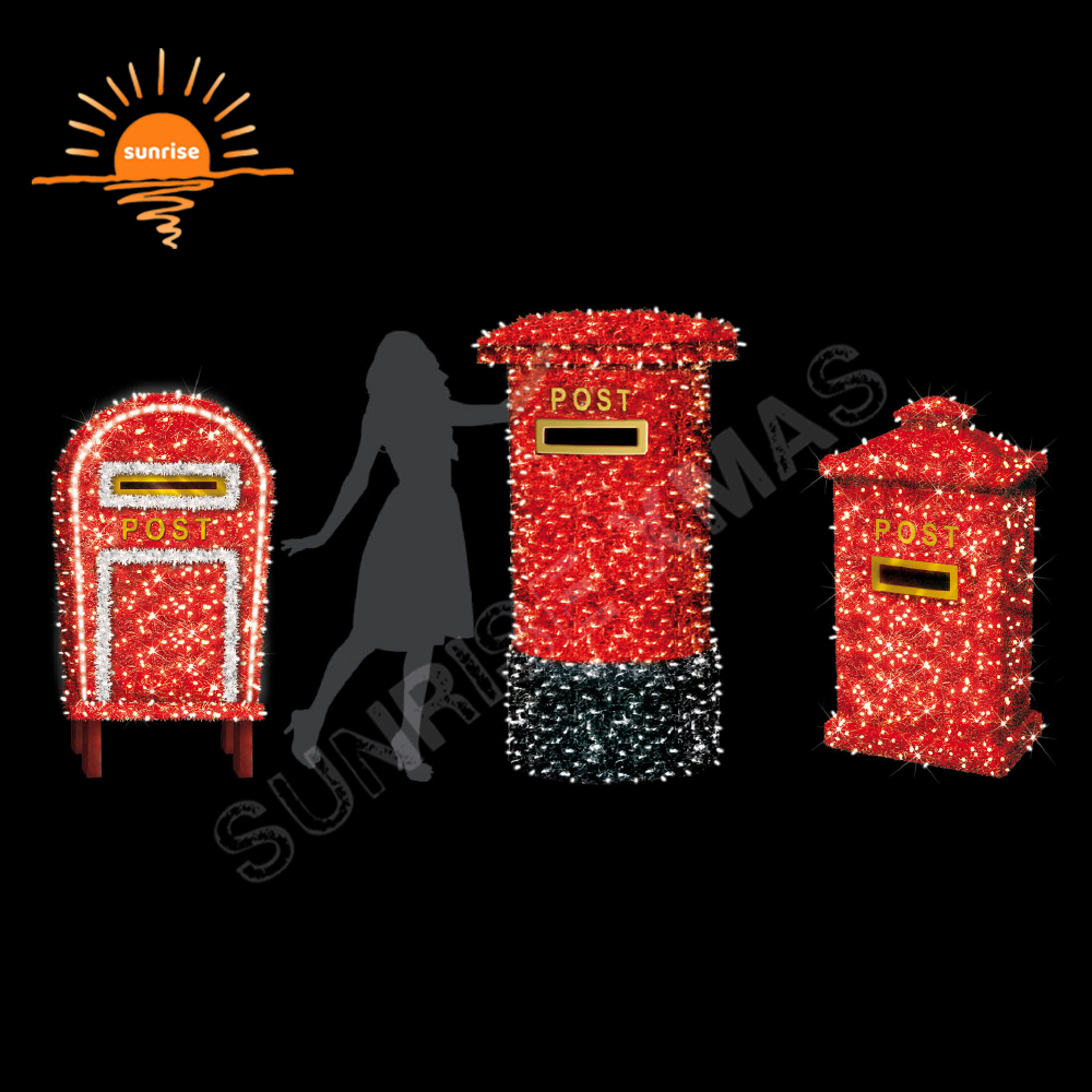 Xmas Mailbox Post for Christmas Shopping Center Outdoor Waterproof Ornament Alarm Clock Decoration Mailbox Motif Light