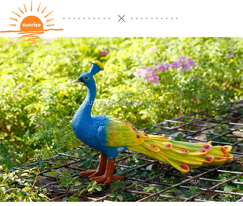 Fiberglass Resin Life Size Animal Peacock Sculpture Garden Ornaments Outdoor Mall Fiberglass Decoration