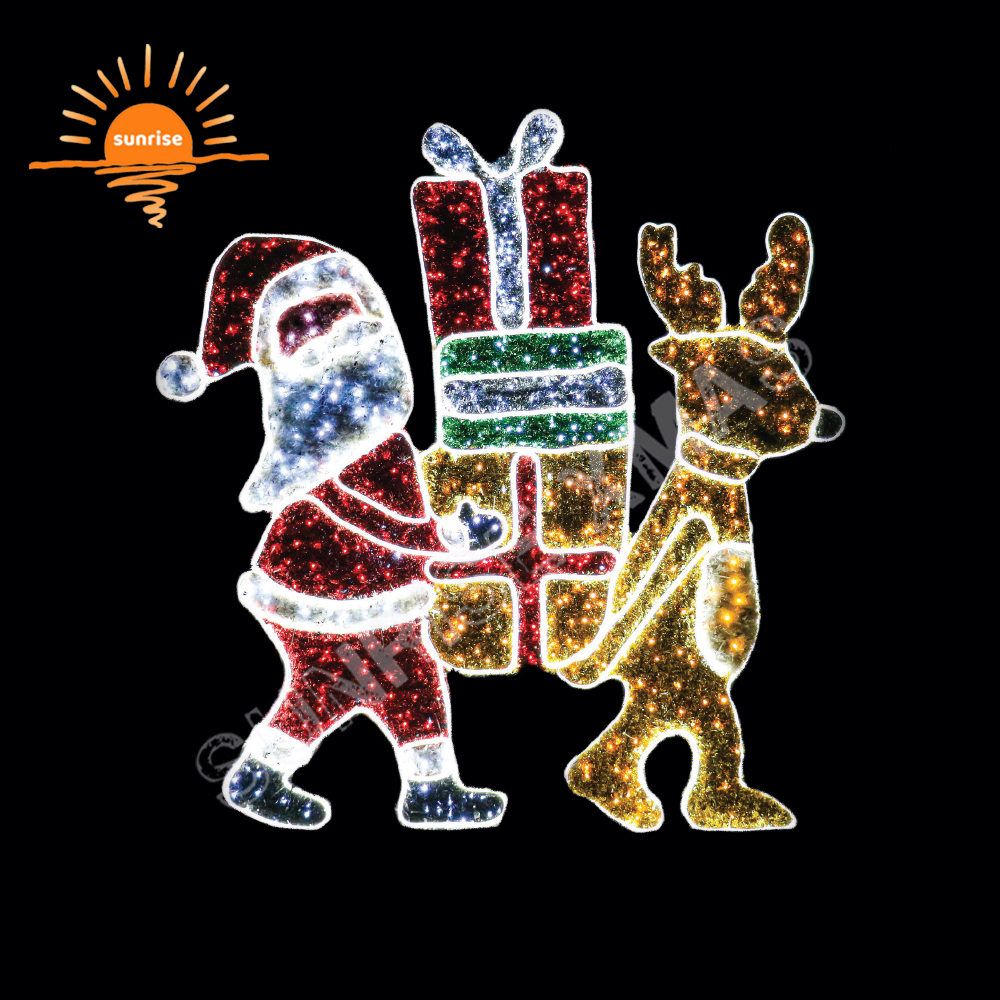 3m 5m Outdoor LED Large Lighted 2D Santa Ridding on Reindeer motif Christmas Decorations for Exterior