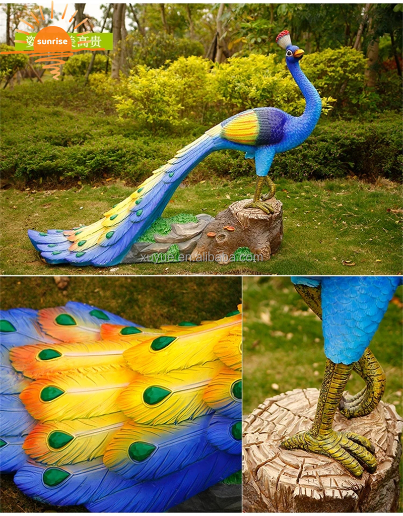 Fiberglass Resin Life Size Animal Peacock Sculpture Garden Ornaments Outdoor Mall Fiberglass Decoration