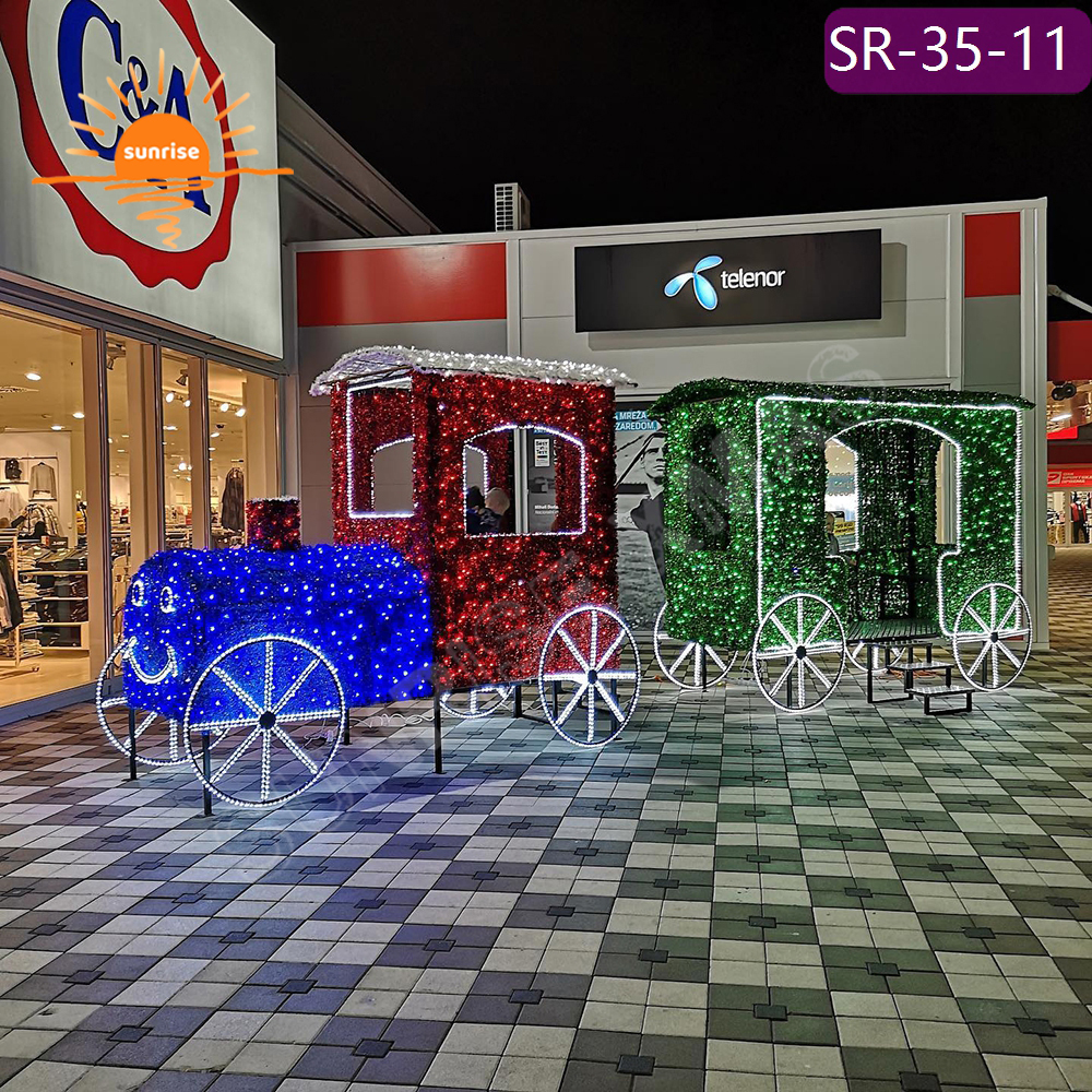 Christmas 3D giant Luminescence motif decoration LED custom train Vehicle Light holiday season mall park decoration props