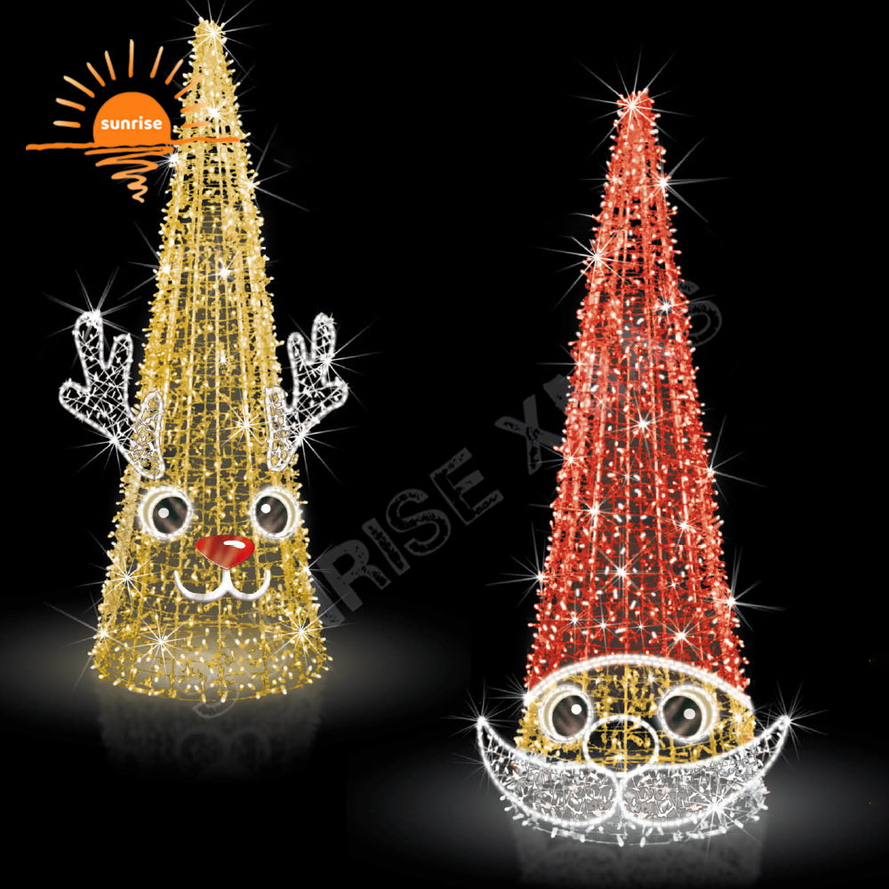 IP65 Animated Merry Christmas Reindeer Hats Decoration Led Light Santa Claus Motif Tree Decoration Supplies for Playgrounds Mall
