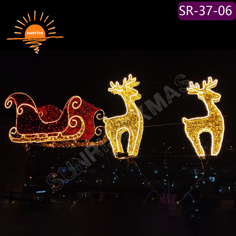 IP65 Christmas Reindeer with Sled Chair Decoration Led motif Lights Large Xmas Santa Sleigh Jumbo Sled for Festive Displays