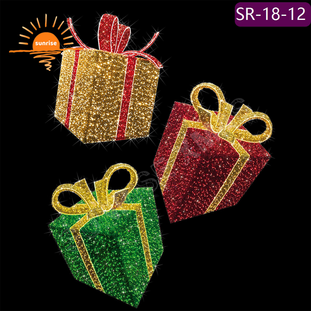 Downtown Christmas gift box decoration for presents LED Light Emitting Diode IP65 motif ornament for park mall in stock