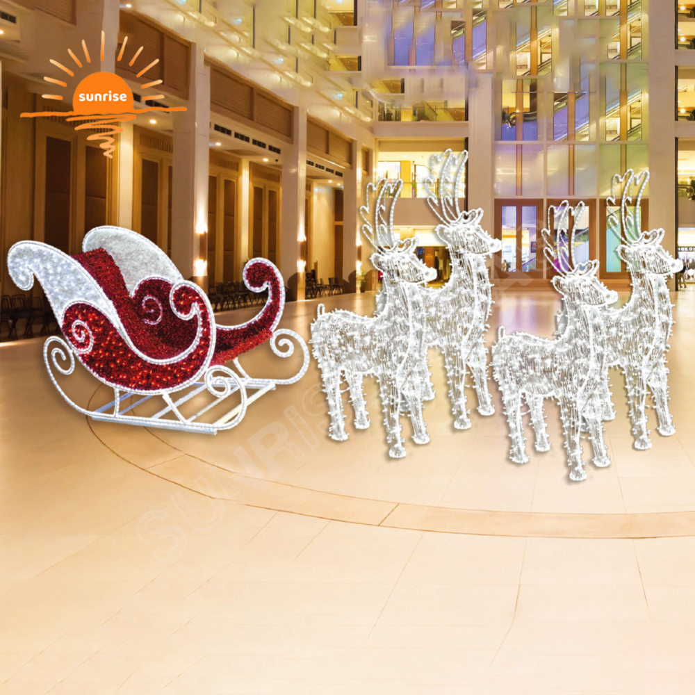 Led Lights Decoration Large Xmas Santa Sleigh Jumbo Sled for Festive Displays Christmas Reindeer with Sled Chair Decoration