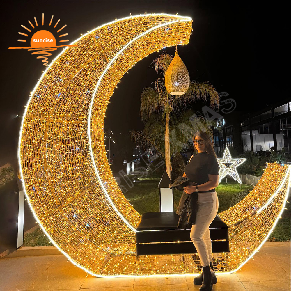 Best Holiday Light Displays large commercial LED light show star and moon decoration for Ramadan shopping mall decoration