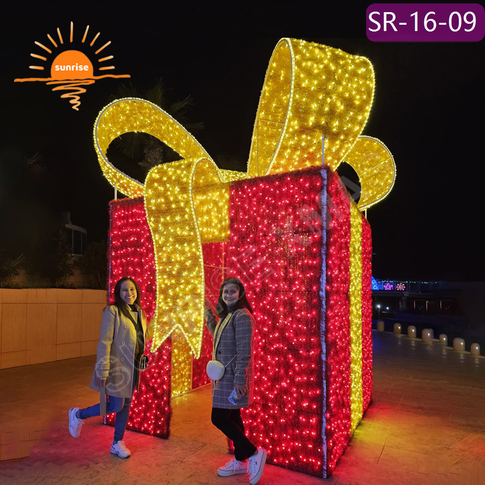 Customizable presents Outdoor Holiday Bow 3D LED Street Motif Lights for Plaza Christmas Street gift box Decoration Lights