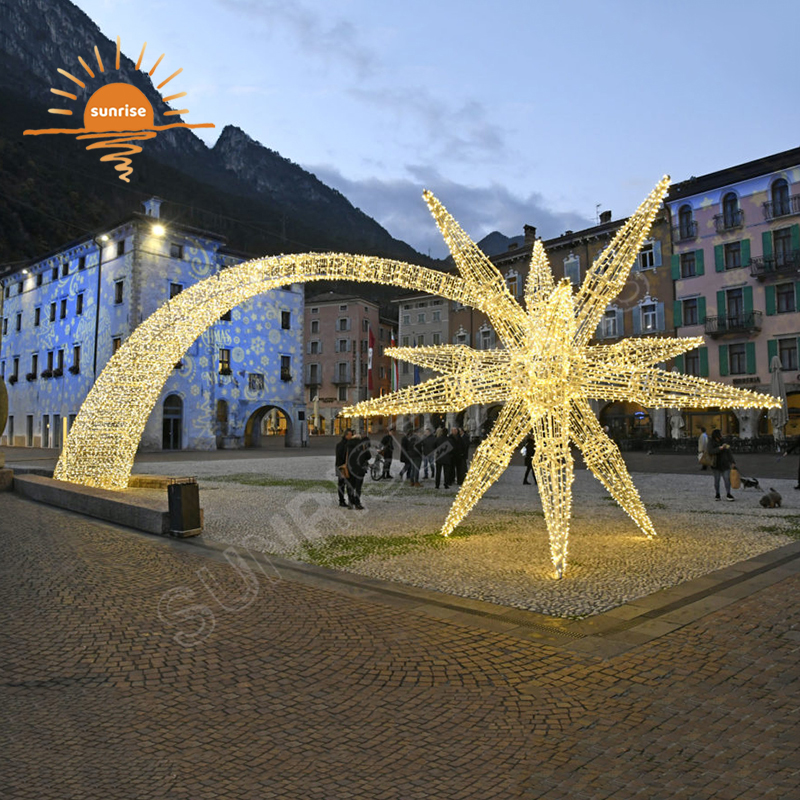 outdoor Christmas 3D starburst tunnel LED walk through the shooting star arch large IP65 street motif light decoration