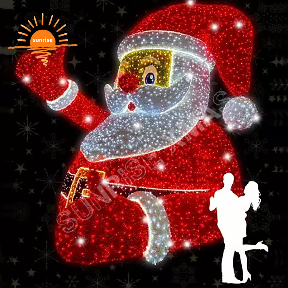 3m 5m Outdoor LED Large Lighted 2D Santa Ridding on Reindeer motif Christmas Decorations for Exterior
