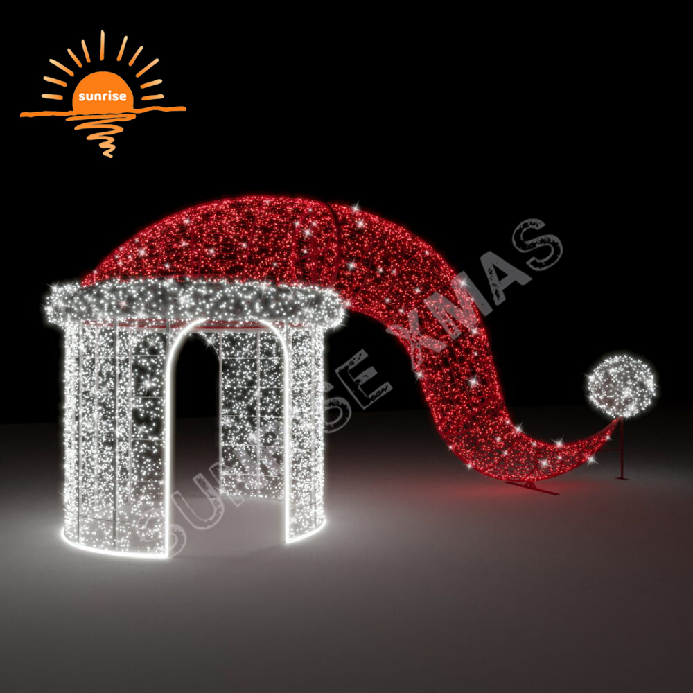 Custom design Outdoor Christmas bow arch decorative large walk through bauble/ornament LED light gift box decoration for mall