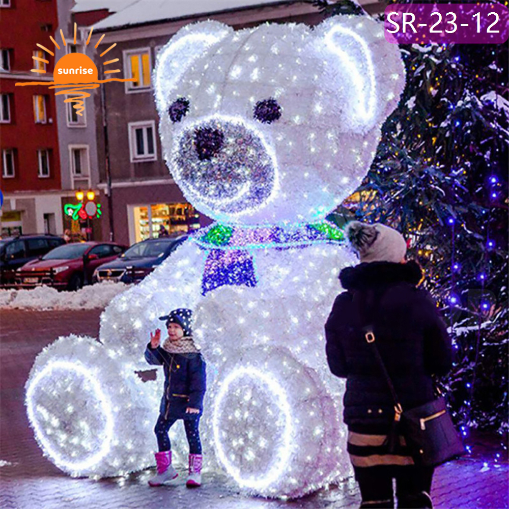 Outdoor Large Size LED Christmas Sitting Lights Xmas Teddy Bear motif for Shopping Fairy Tale Style Center Decoration