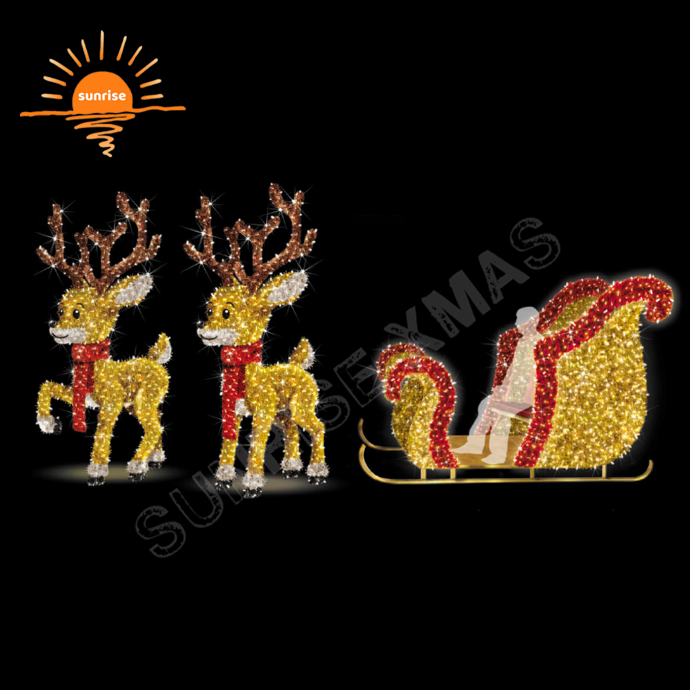 Outdoor Waterproof Christmas Decoration Supplies Large Led Reindeer Chair Xmas Santa