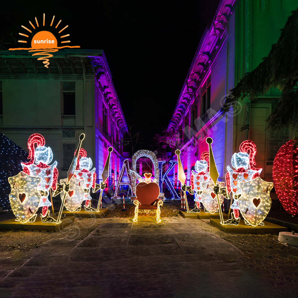 Holiday Light Displays Christmas Walk Through Arch Poker Dice Theme Light Show LED Heart Soldier Motif Decoration for Festive