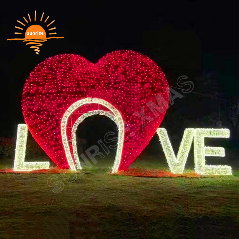 Winter outdoor brilliant street light led Gemstone motif light show Christmas love walk through arch valentines theme decoration