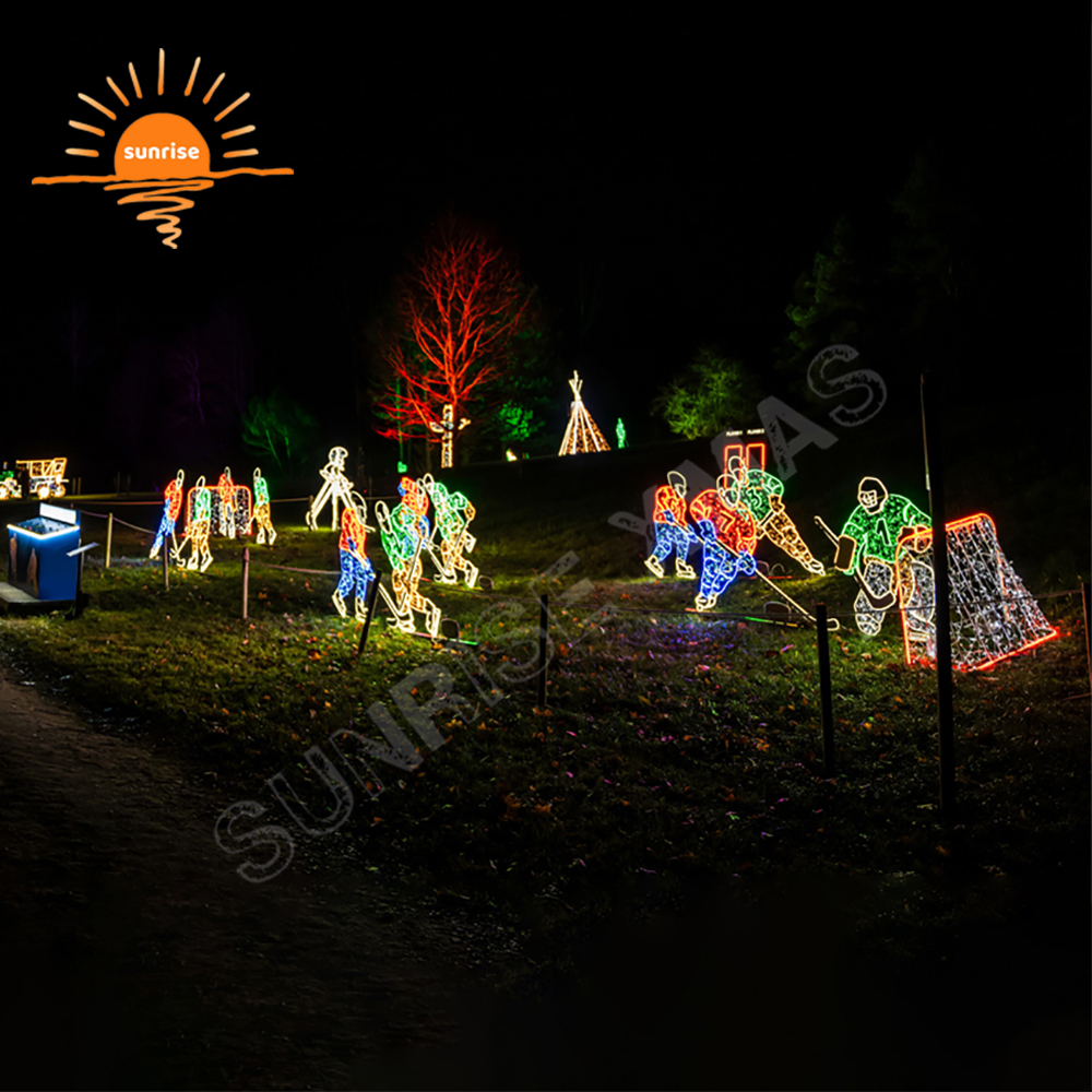 Holiday Light Displays Christmas Play Ice Hockey Theme Light Show LED Onstage Song and Dance Club Motif Decoration for Festive