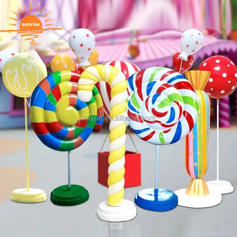 Christmas Outdoor Candy Cane Props Fiberglass Resin Lollipop Donuts Doughnut Sculpture for Store Shop Decoration