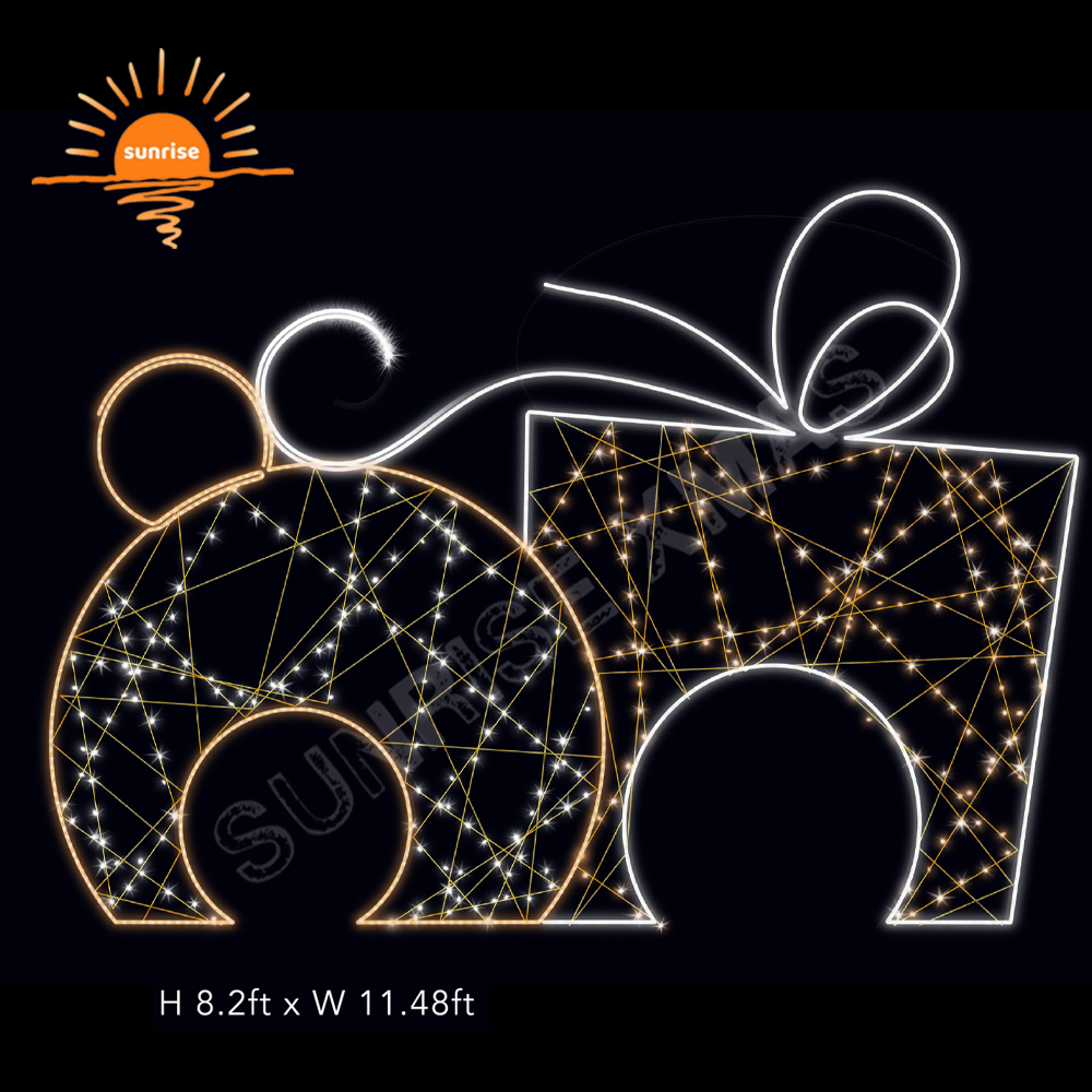 2D/3D Christmas Decorations Outdoor Light Led Lighted Large Gift Box Presents Shopping Mall Christmas Motif Light Decorations