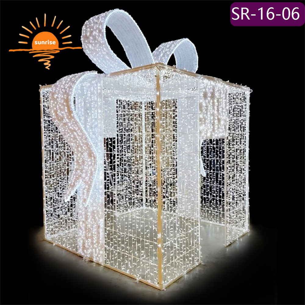 Outdoor Large Size presents arch Customized 3d Theme motif Lighting Gold Gift Box tunnel LED Decorative Lighting