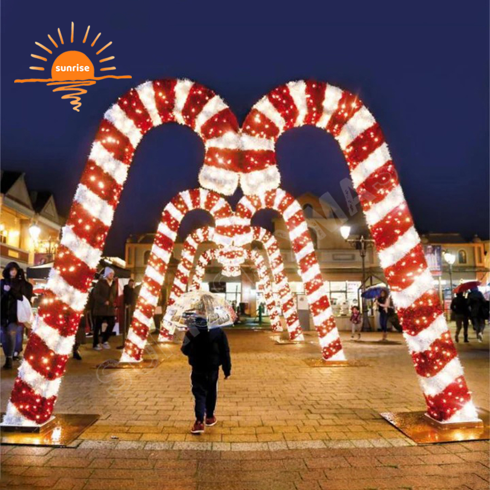 Outdoor Programmable RGB Color Change LED Sweets Candy Cane Lighting Tunnel Arch Lighting Christmas Decoration Snowflakes Light