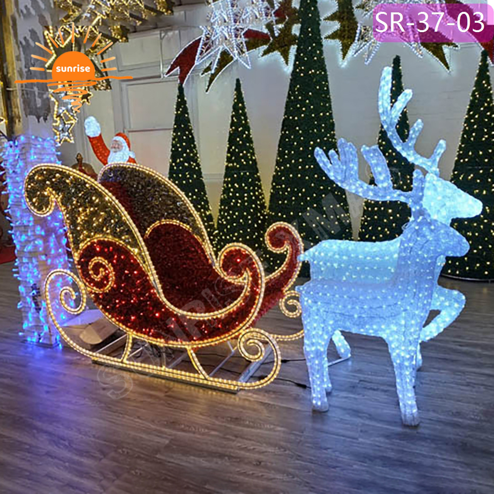 IP65 Christmas Reindeer with Sled Chair Decoration Led motif Lights Large Xmas Santa Sleigh Jumbo Sled for Festive Displays