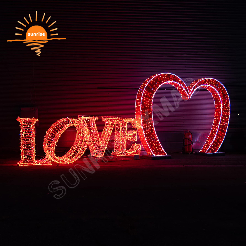 2d Large Photo Props Theme Arch and Chair Decoration Wholesale Photo 3D LED love Frame Custom Outdoor Christmas Light Sculpture