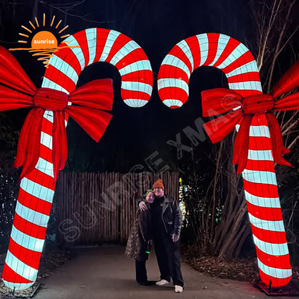 LED Light Show Christmas Waterproof Outdoor Candy Cane Arch Candy Wallk Through Tunnel for Store Shop Sweets Decoration in Stock
